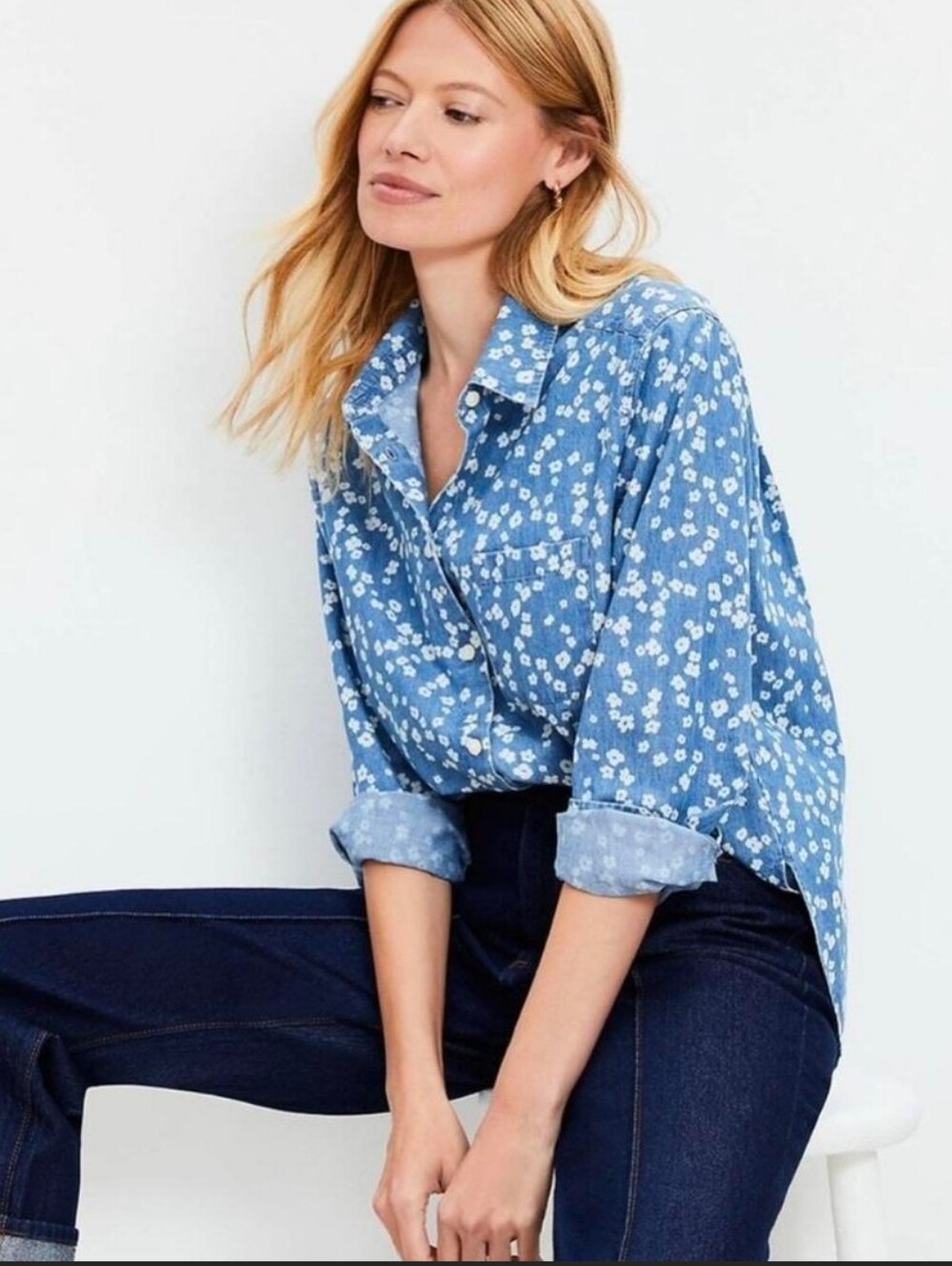 LOFT Blue Floral Button-Down Shirt